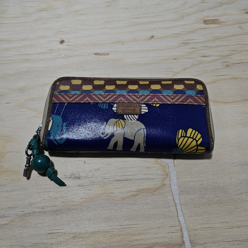 Fossil Wallet Key Per Vtg Y2k Zip Up Long Bi-fold Coloful Boho Hippie Accessory